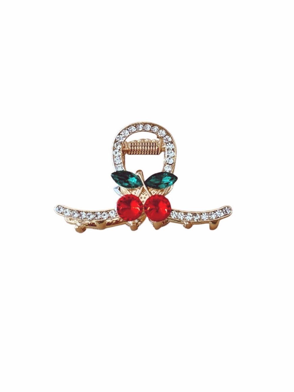 Red Allover Clear Rhinestone Cherry Cherries 2" Gold Lobster Claw Hair Clip